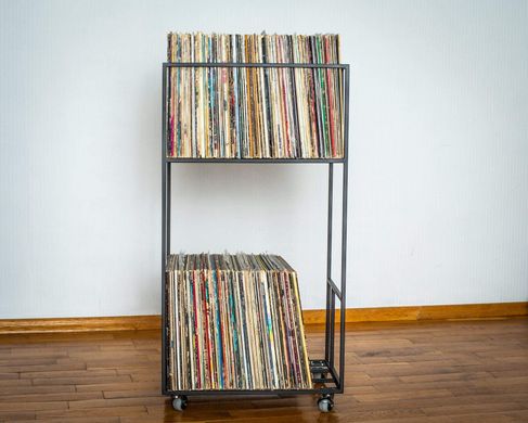 LP Storage Double Deck Album Cart Windows., Black, 160 LP model
