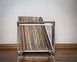 Elegant vinyl record crate with handles, Transparent Finish - Raw metal Look