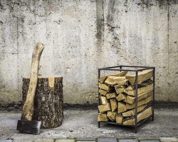 Log Holder Small square. Firewood Storage by Atelier Article, Transparent Finish - Raw metal Look