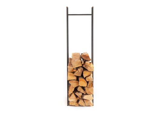 Log holder // Slim Firewood Storage for indoors or outdoors with a kindling shelf, Black