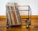 LP Album mobile crate on 4 rotating wheels holds over 80 LPs by Atelier Article, Transparent Finish - Raw metal Look