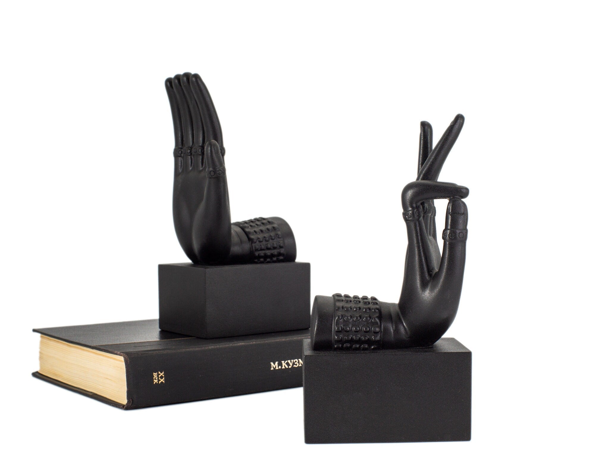 Black Plaster Bookends Buddha Hands - Atelier Article