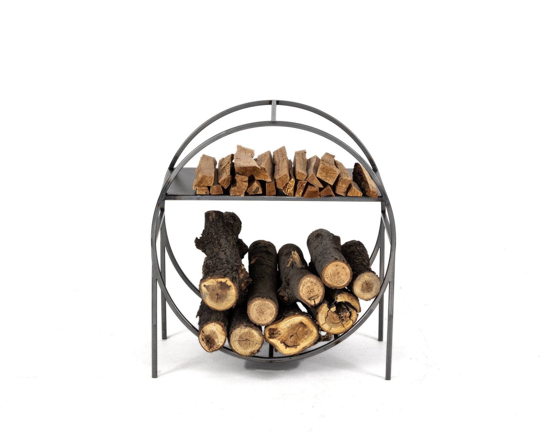 Compact Scandi - Style Round Log Holder with a Kindling Shelf. - Atelier Article