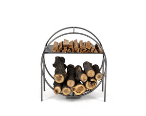 Compact Scandi - Style Round Log Holder with a Kindling Shelf. - Atelier Article