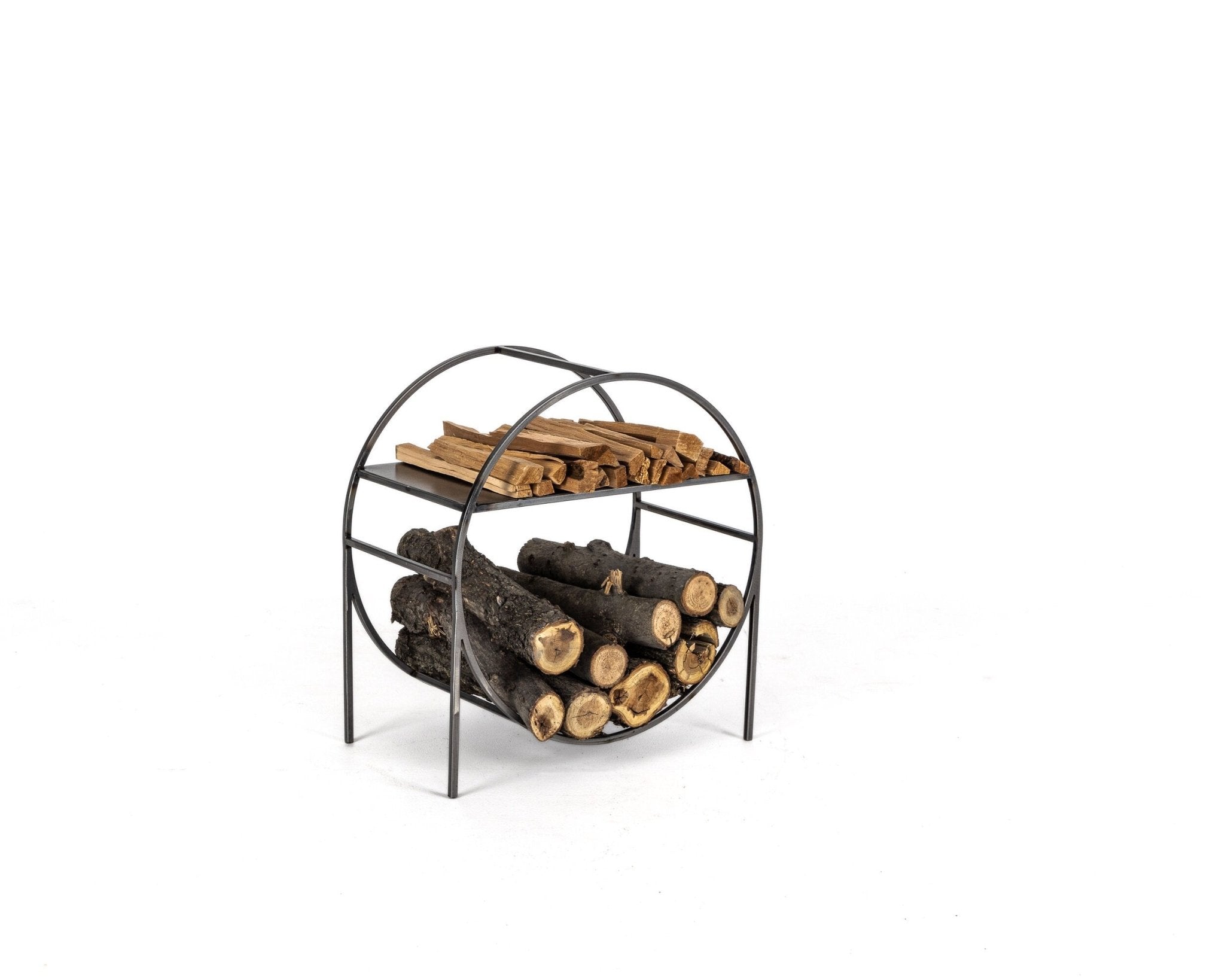 Compact Scandi - Style Round Log Holder with a Kindling Shelf. - Atelier Article