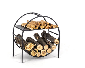 Compact Scandi - Style Round Log Holder with a Kindling Shelf. - Atelier Article