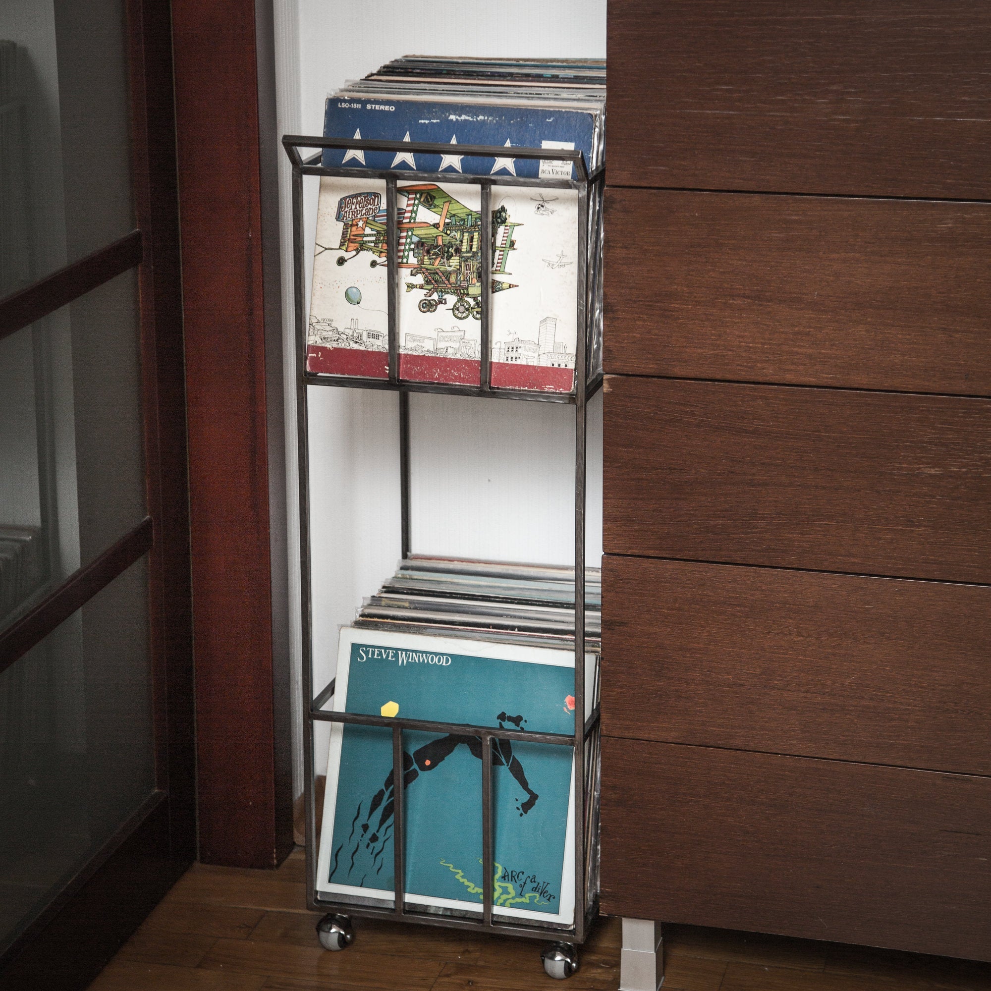 Double - Deck LP Storage Cart on Rotating Wheels - Atelier Article