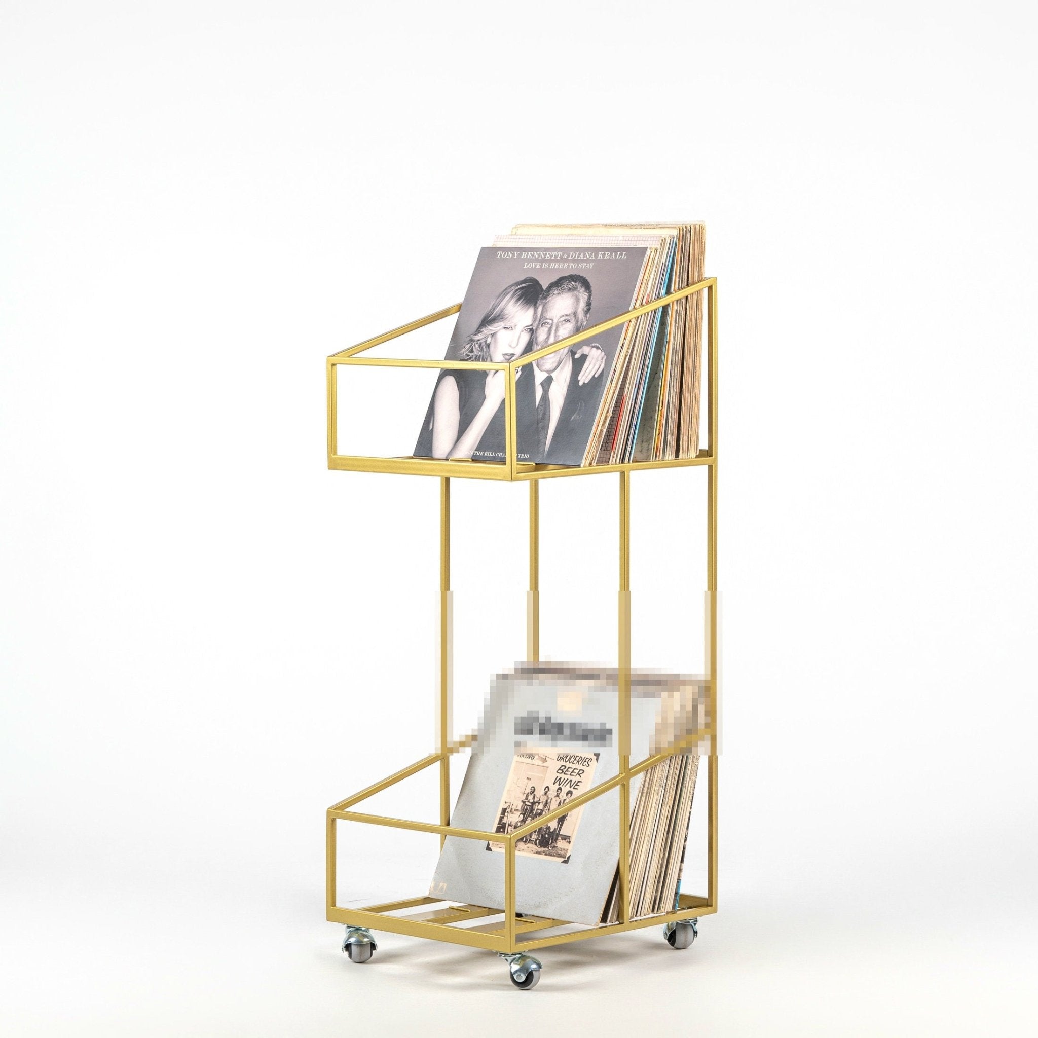 Premium Quality Hand-welded Double Deck Shopping Cart Style LP Record Mobile Stand - Atelier Article