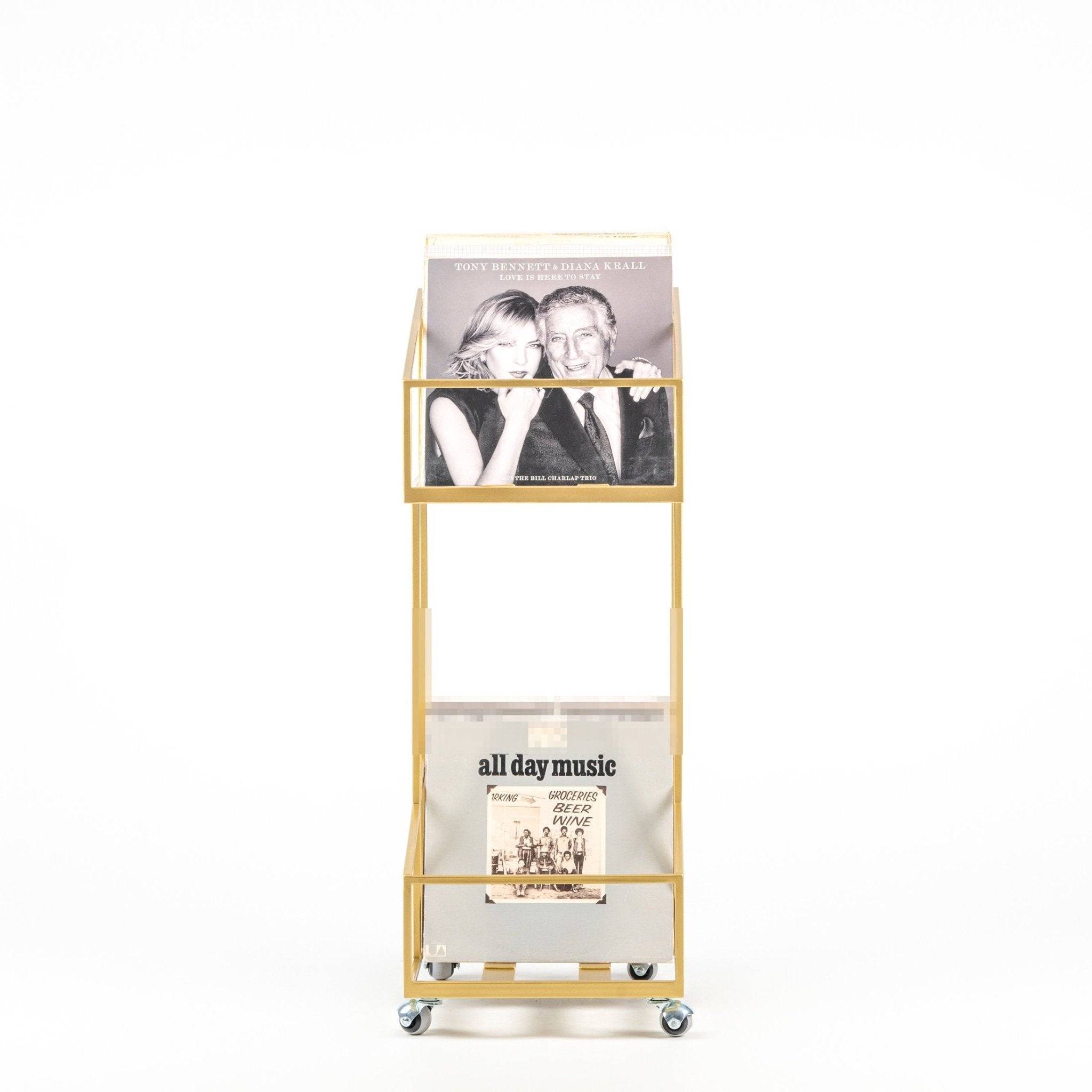 Premium Quality Hand-welded Double Deck Shopping Cart Style LP Record Mobile Stand. - Atelier Article