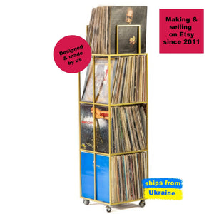 Four - tier Vinyl Record Stand on Rubber Wheels - Atelier Article