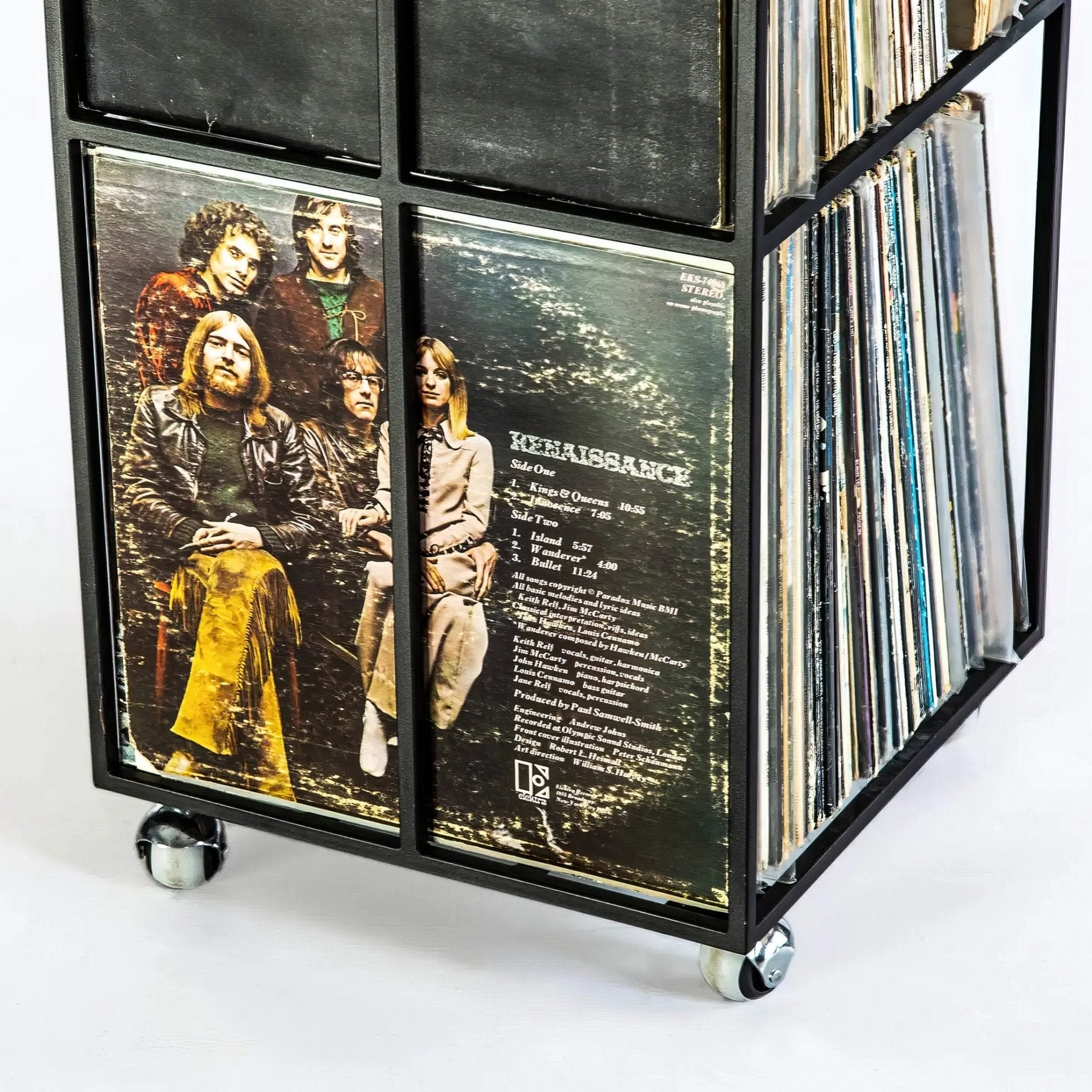 Four - tier Vinyl Record Stand on Rubber Wheels - Atelier Article