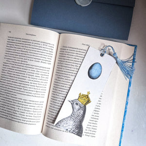 Handmade Paper Bookmark "Pigeon Queen and The Blue Egg." - Atelier Article