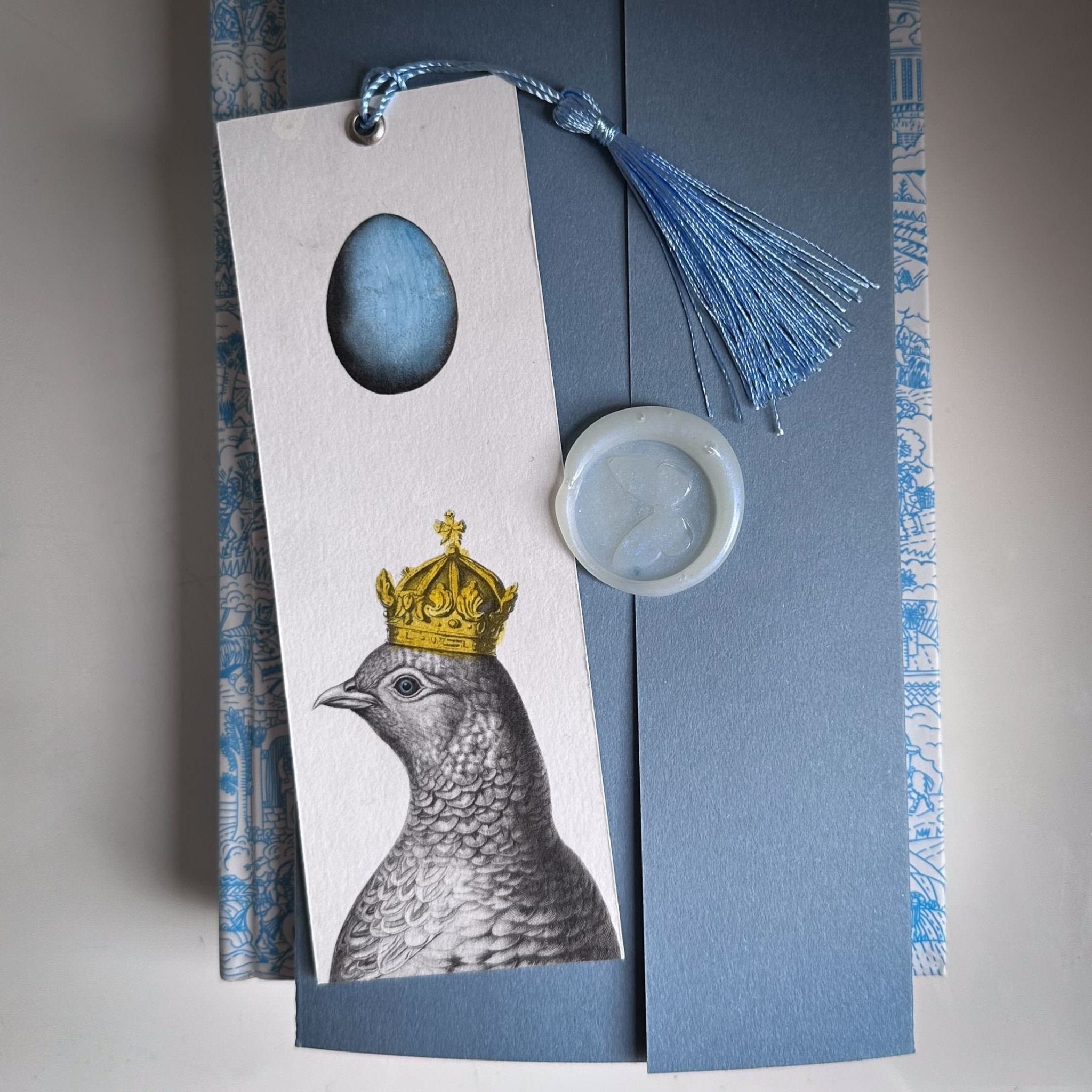 Handmade Paper Bookmark "Pigeon Queen and The Blue Egg." - Atelier Article