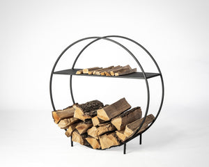 Modern and Simple Round Log Holder With a Kindling Shelf. - Atelier Article