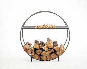 Modern and Simple Round Log Holder With a Kindling Shelf. - Atelier Article