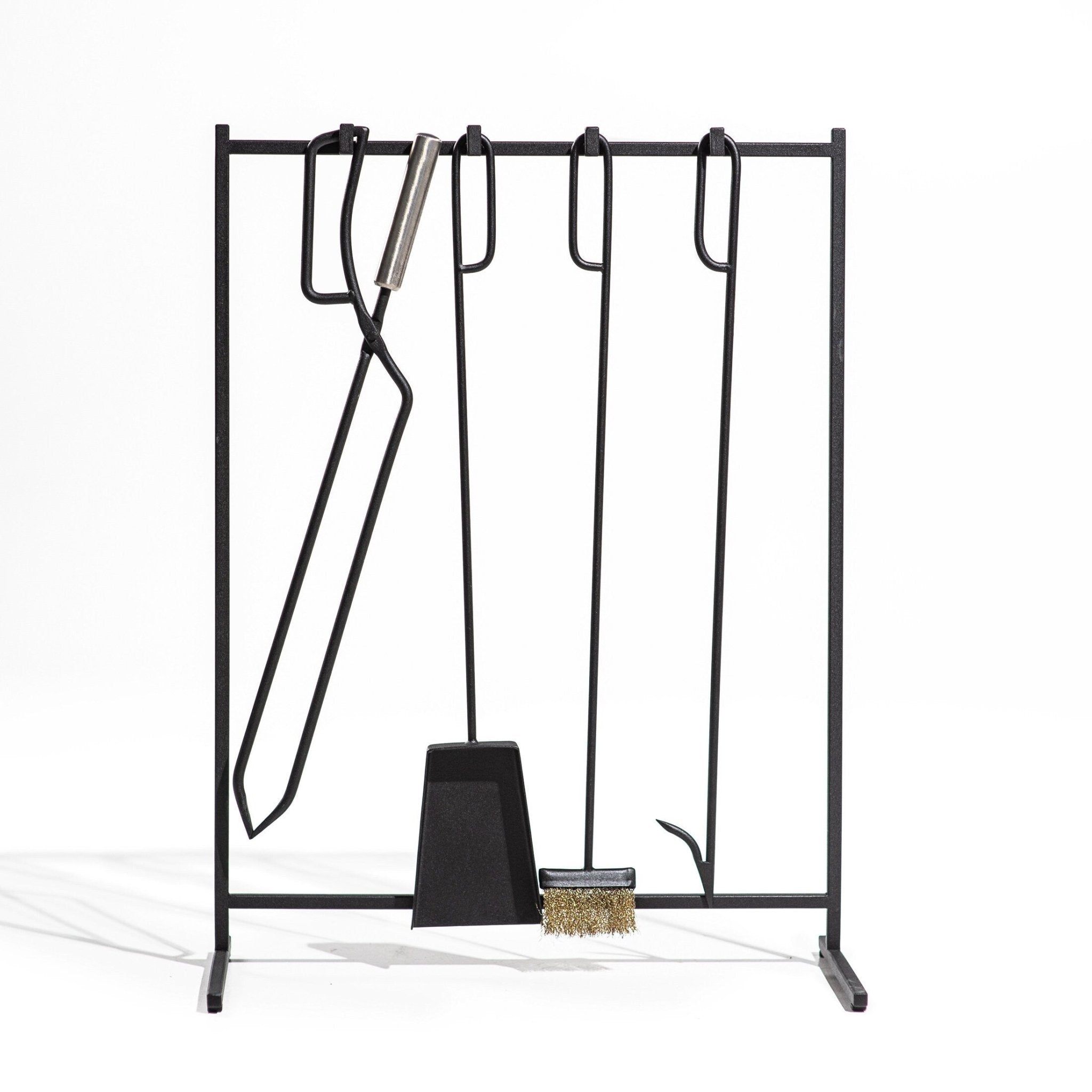 Modern Fireplace Tools with the Stand: Fireplace Poker, Tongs, Shovel, Broom, Hand Forged. - Atelier Article