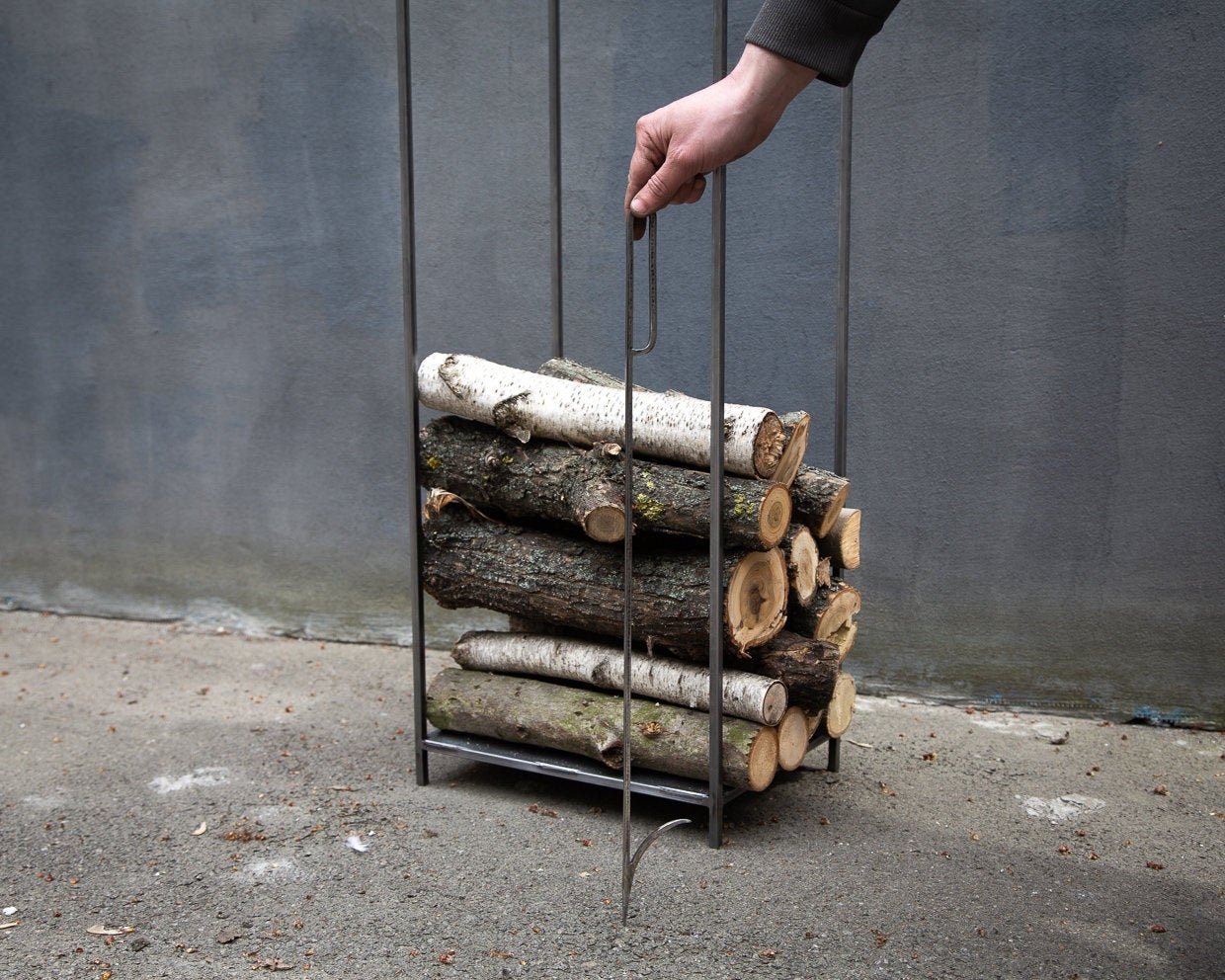 Oval White Bauhaus Log Holder - Small Elegant Firewood Storage with Kindling Section - Atelier Article