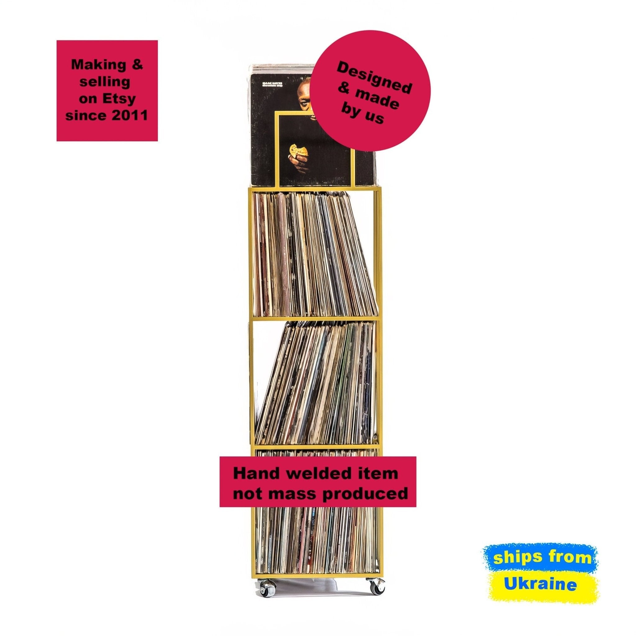 Premium Quality Hand-welded Four Tier Vinyl Record Stand on Rubber Wheels - Atelier Article