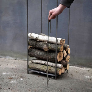 Premium Quality Log Holder With a Round Kindling Section "Bauhaus - L" - Atelier Article