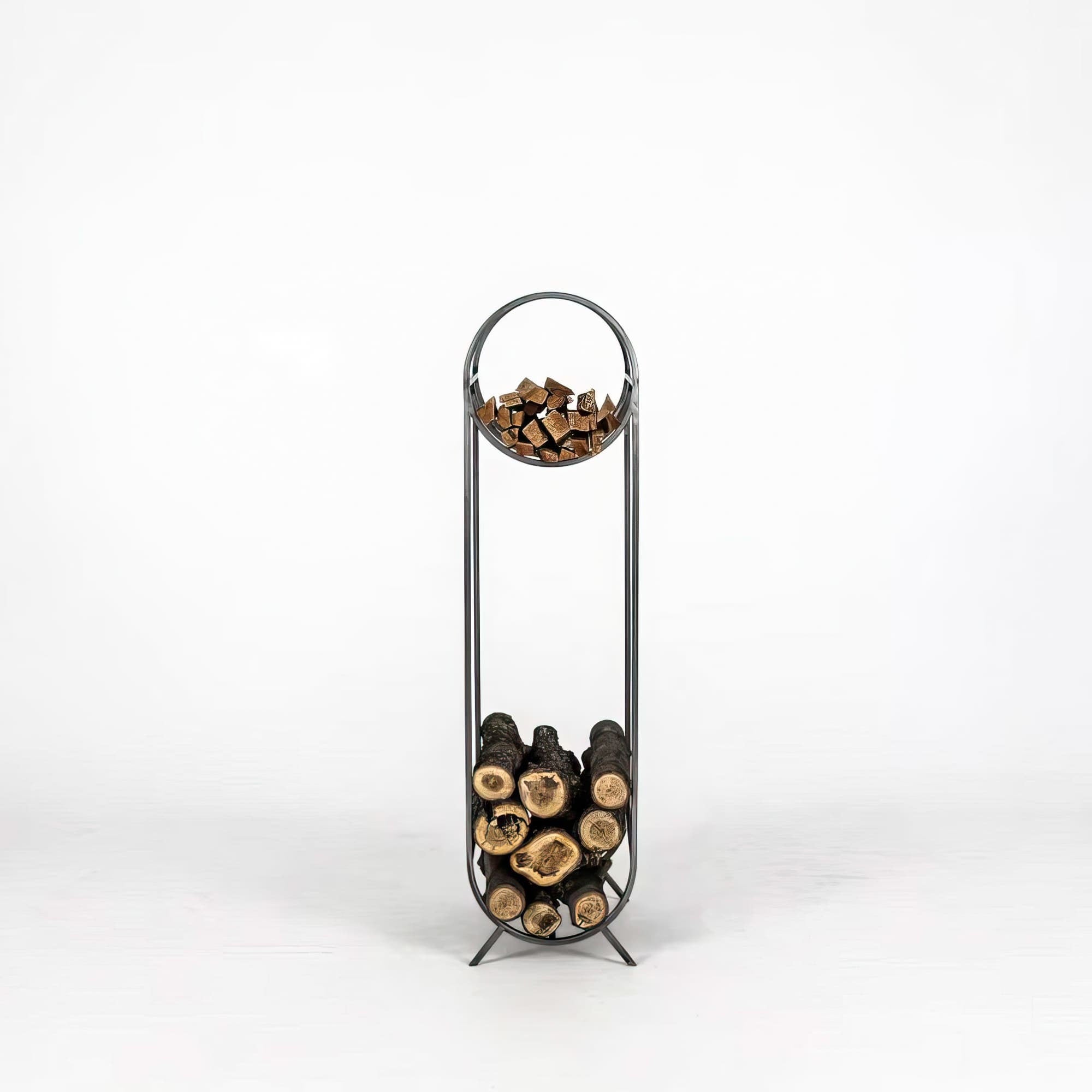 Premium Quality Log Holder With a Round Kindling Section "Bauhaus - L" - Atelier Article