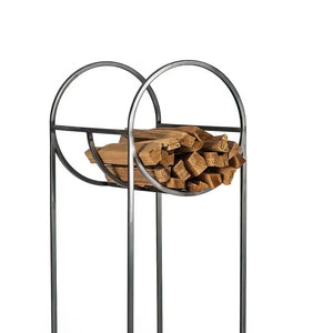 Premium Quality Log Holder With a Round Kindling Section "Bauhaus - L" - Atelier Article