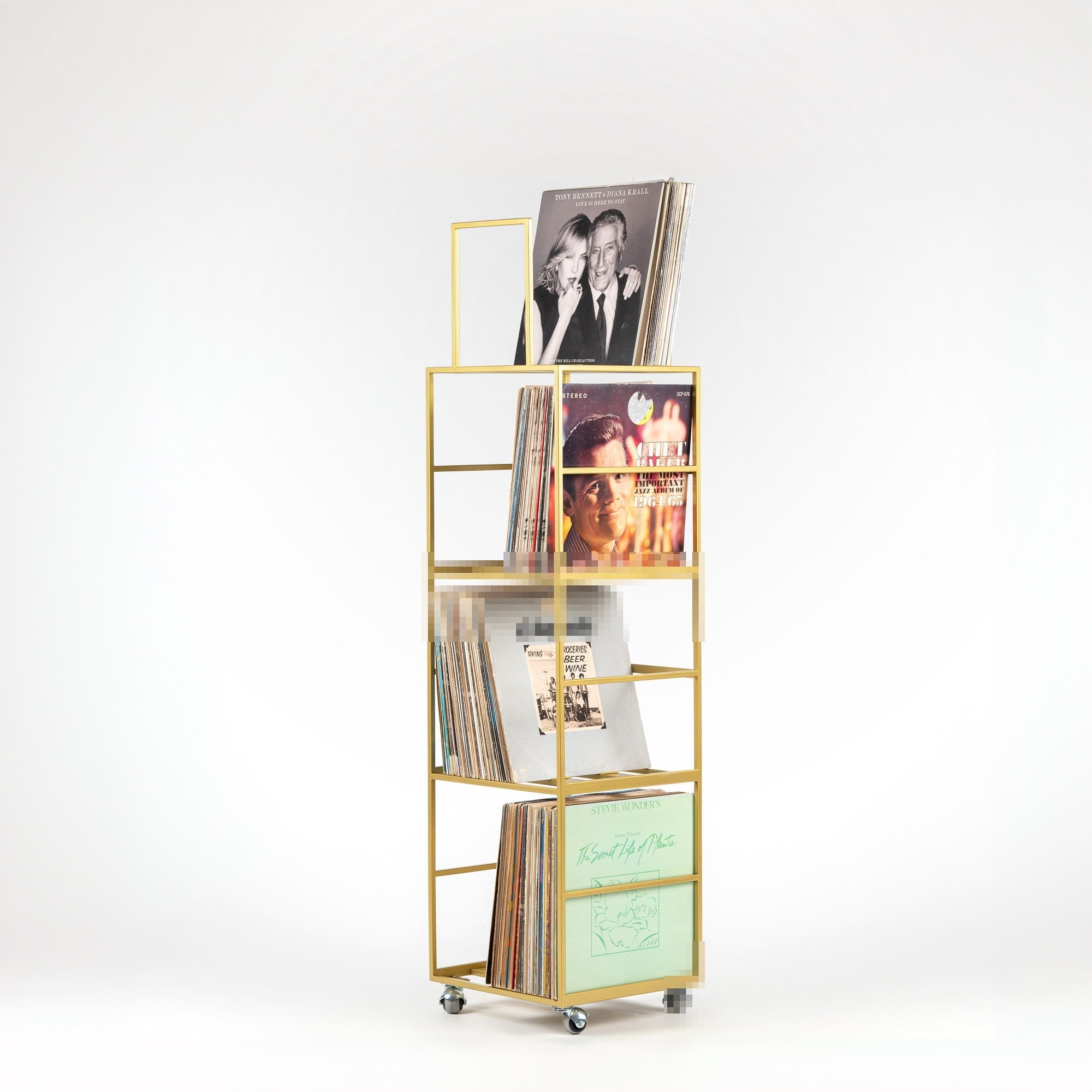 Golden Metallic Metal Four - Tier Vinyl Record Stand. Second Generation. - Atelier Article