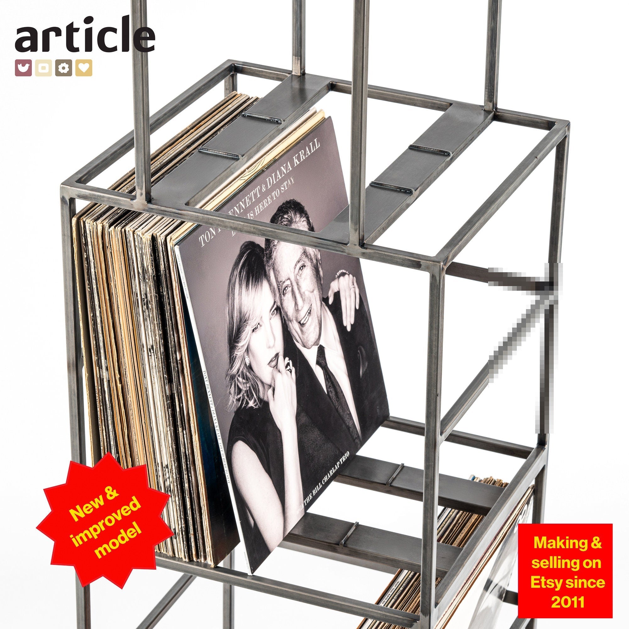 Premium Quality Hand-welded Triple Deck LP Album Mobile Stand. New and Improved model. - Atelier Article