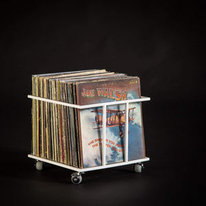 Premium Quality White Metal Vinyl Record Crate "II" on Wheels - Atelier Article