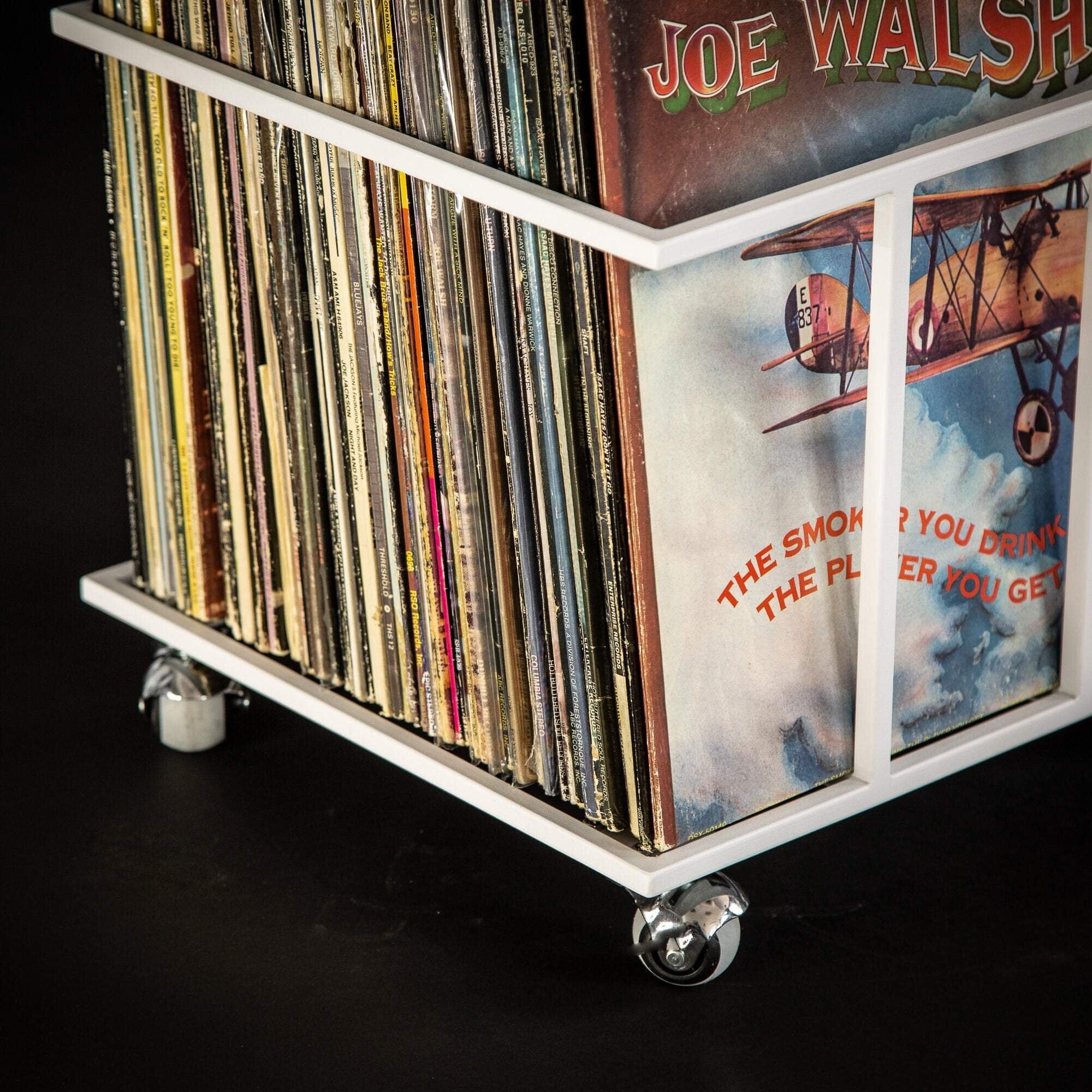 Premium Quality White Metal Vinyl Record Crate "II" on Wheels - Atelier Article