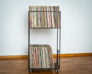 Premium Vinyl Record Storage Double - Deck Album Cart on Wheels - Atelier Article