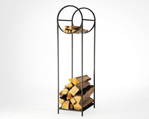 Tall Log Holder With a Round Kindling Section "Bauhaus - 2" - Atelier Article