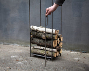 Tall Log Holder With a Round Kindling Section "Bauhaus - 2" - Atelier Article