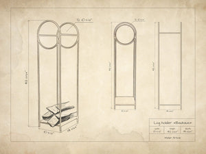 Tall Log Holder With a Round Kindling Section "Bauhaus - 2" - Atelier Article