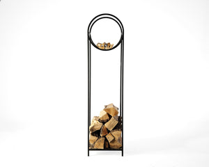 Tall Log Holder With a Round Kindling Section "Bauhaus - 2" - Atelier Article