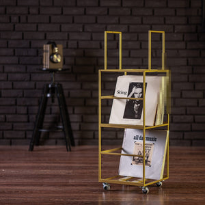 Golden Metallic Three - Tier Vinyl Record Stand. - Atelier Article