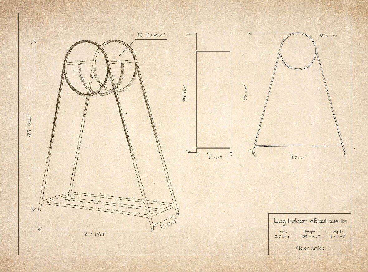 Wide Premium Quality Log holder "Bauhaus Mountain". Hand welded in Ukraine. - Atelier Article