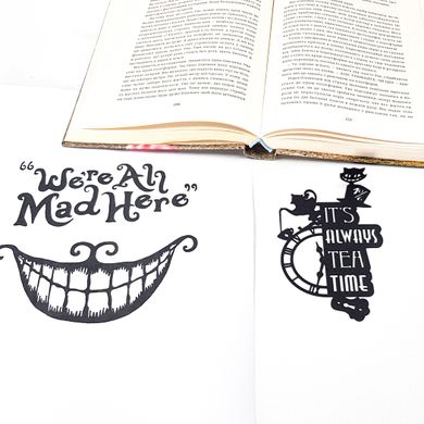 Unique metal bookmark "Alice in Wonderland - Tea Party"., Black