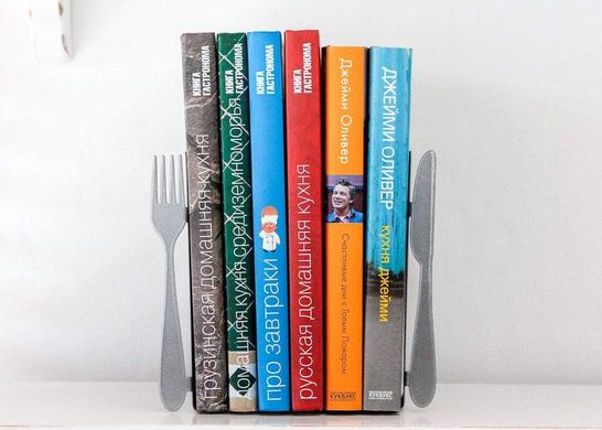 Metal Kitchen bookends «Knife and fork» in silver metallic by Atelier Article