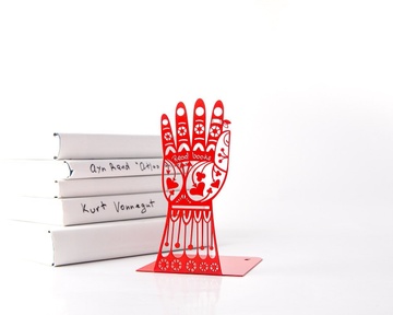 One bookend "Tatoo hand Read books" functional shelf decor by Atelier Article, Red