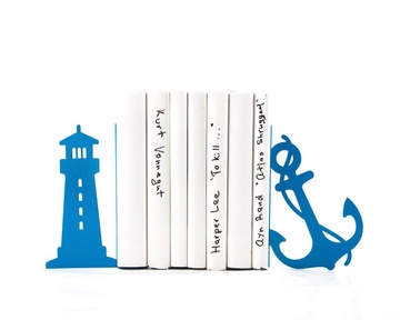 Metal Bookends "Lighthouse and anchor" sea theme nursery by Atelier Article, Blue