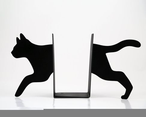 Metal Bookends "Running Cat" functional decor by Atelier Article, Black