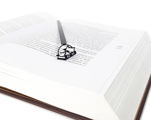 Metal Bookmark for Books "Fox sleeping on the book" by Atelier Article, Black