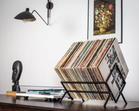 Modern LP record storage // Records stand // Display for vinyls , Black