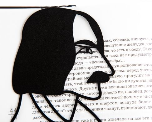 Unique metal bookmark Portrait of Gogol by Atelier Article, Black