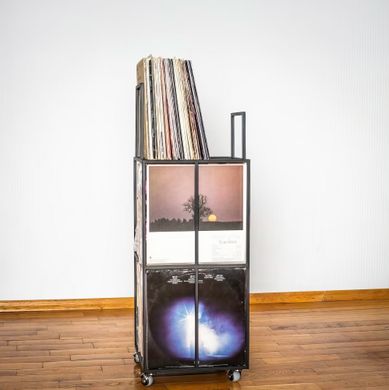 Three tier mobile vinyl record stand., Black, 180 LP model
