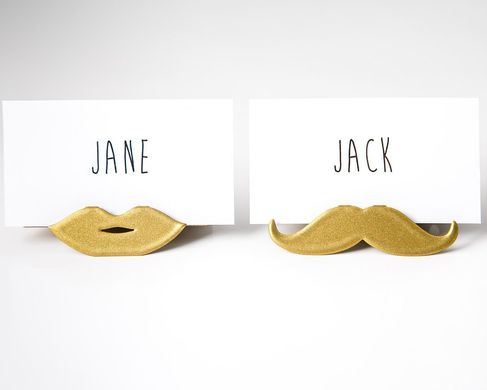 Place card holder Moustache and lips by Atelier Article, Golden