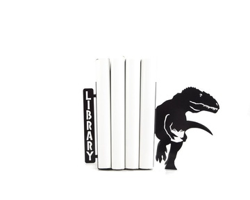 Metal Bookends "Dinosaurs didn't read Now they are extinct" by Atelier Article, Black