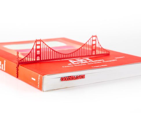Metal bookmark "Golden Gate Bridge"., Red