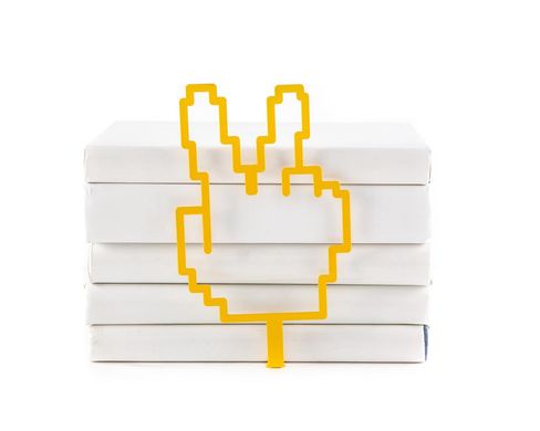 Unusual bookmark // Peace sign hand pixel style // Free shipping worldwide, Yellow