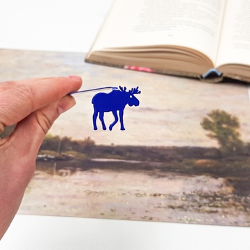 Blue metal bookmark Norwegian Moose